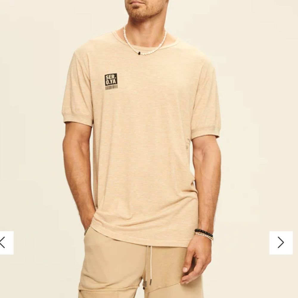 SER.O.YA mens Tan Athletic tee Lightweight soft logo beige tee NWT S